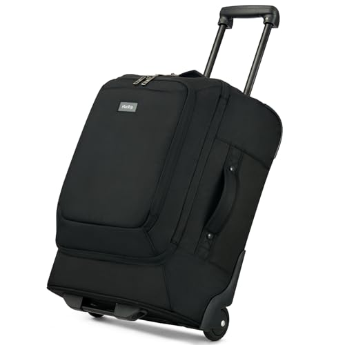HanTrip Small Rolling Carry On Luggage Suitcases Duffle Bag with Wheels and Handle, 2 Wheeled Soft Sided Heavy Duty Luggage for Travel Carry On Roller Weekender Bag with Wheels for Women Men (Black)
