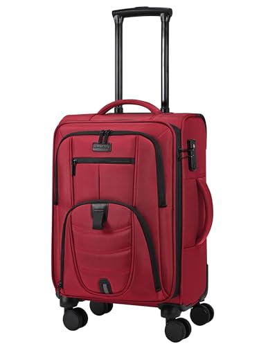 LOVEVOOK Carry On Luggage Airline Approved, Suitcases with Spinner Wheels, Softside Carry-on Luggage with TSA Lock for Women Business Trip, Lightweight Large Capacity Luggage for Travel, Burgundy Red