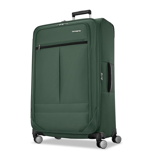 Samsonite Soft-Sided 29-Inch Lightweight Large Checked Expandable Element Suitcase: Durable, 360° Spinner Wheels, Adjustable Telescopic Handle, 2 Front & 1 Side Pocket- Deep Green