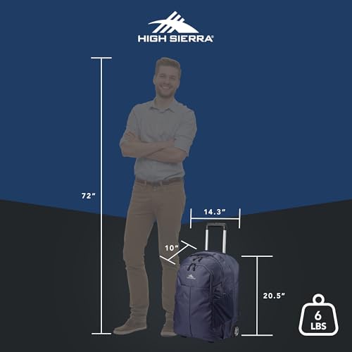 High Sierra Powerglide Pro Wheeled Backpack, Rolling Laptop Bag for Travel, Fits most 15.6” Laptops, 40L, Indigo Blue