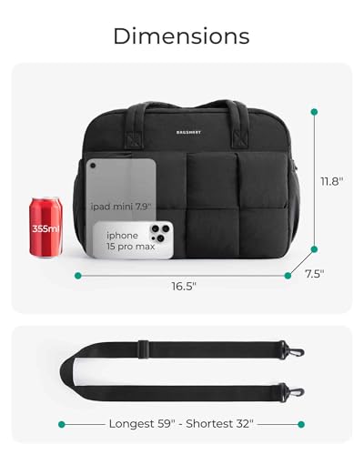 BAGSMART Gym Bag for Women, Small Personal Item Bag Puffer Duffle Bag, Weekender Overnight Bag Carry On Tote Bag for Travel, Black