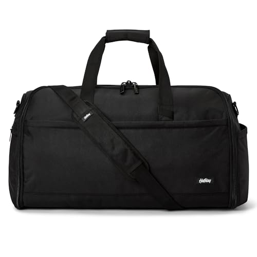 Halfday Convertible 2-in-1 Premium Garment Duffel Weekender Bag 45L: Wrinkle-Free Travel (Hanging Suit Compartment, Shoe Pockets, Trolley Sleeve), Balistic Nylon Carry-on, Jet