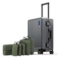 LEVEL8 Zipperless Carry On Luggage Airline Approved with Aluminum Frame, Hard Shell Suitcase with Spinner Wheels, Metal Checked Luggage, 20 Inch, Grey
