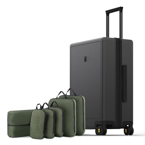 LEVEL8 Luminous 24 Inch Checked Luggage with 6 Set Packing Cubes