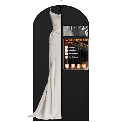 Garment Bags for Travel & Hanging Clothes, 55" Suit Bag for Closet Storage, Lightweight Dress Bags for Gowns Long, Dustproof Garment Covers with Clear Window & Reinforced Zipper, Black (1 Pack)