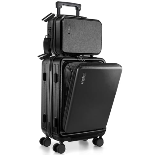 TRAVELARIM 20 Inch Carry On Luggage 22x14x9 Airline Approved, Carry On Suitcase with Wheels, Hard-shell Carry-on Luggage, Durable Luggage Carry-On, Jet Black Small Suitcase with Cosmetic Case
