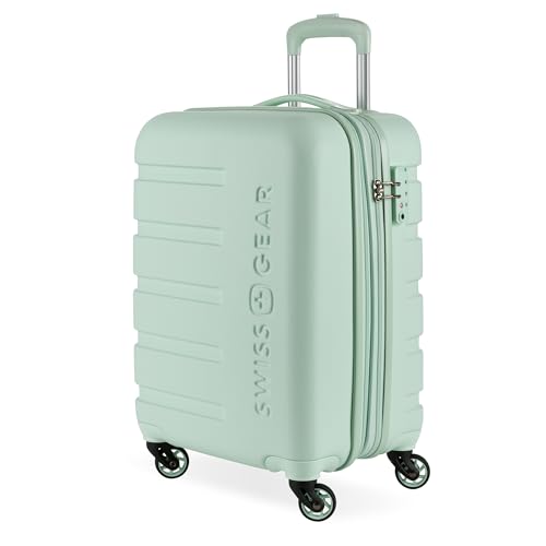 SwissGear 7366 Signature Hardside Expandable Luggage with Spinner Wheels, TSA Lock, Cup-Holder, Clearly Aqua, Carry-On 19-Inch