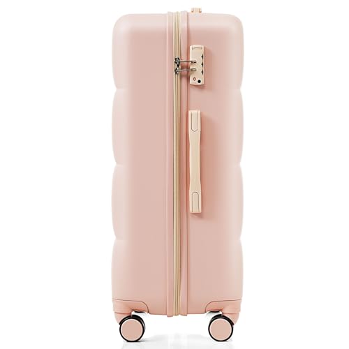 Merax 3 Piece Luggage Set with Cup Holder ABS Hardshell Lightweight Suitcase Sets Spinner Wheels Suitcase with TSA Lock, 20 Inch Airline Certified Carry-on Luggage, 20" 24" 28", Pink