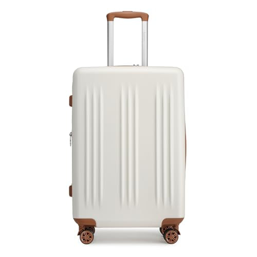Kono Lightweight 28 Inch Expandable Luggage with Quiet Spinner Wheels TSA Lock, Scratch and Drop Resistant PC+ABS Hardside Durable Large Checked Suitcase, Cream White & Brown