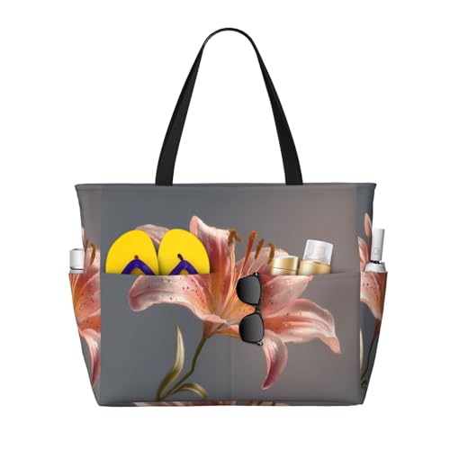 HLSBSSL This Blooming lilies printed beach travel bag can be used for shopping, exercising, or working