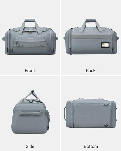 Hanke Gym Bag for Men Women, Expandable 45L-55L Large Capacity Travel Duffle Bag, 3-in-1 Weekender Backpack with Shoe Compartment & Wet Pocket, Durable Water-Resistant, Grey