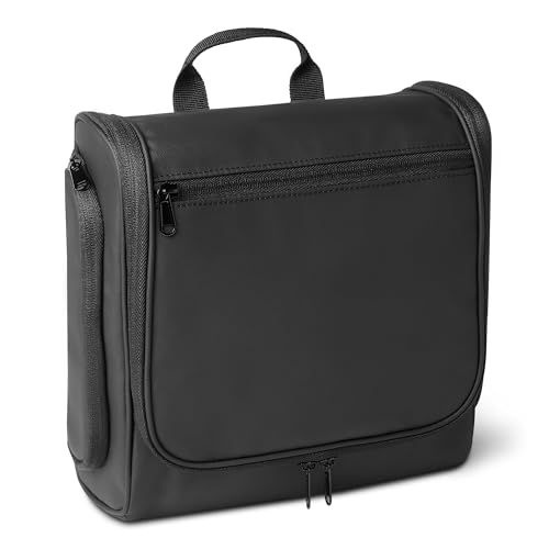 Amazon Essentials Waterproof Travel Toiletry Bag for Men and Women, Hanging Dopp Kit with Multiple Interior Pockets, 2 Side Pockets, Black, 10" x 4" x 10"