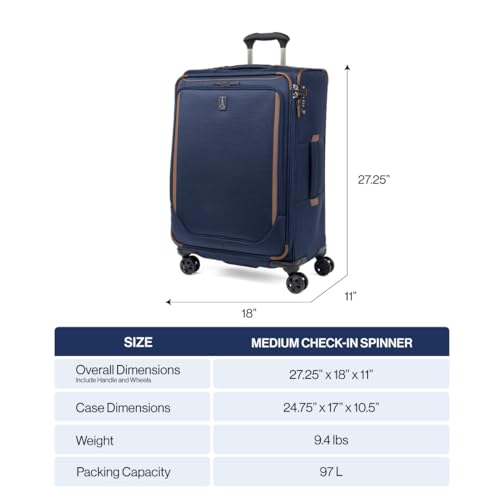 Travelpro Crew Classic Lightweight Softside Expandable Checked Luggage, 8 Wheel Spinner Suitcase, TSA Lock, Men and Women, Checked Medium 25-Inch, Patriot Blue
