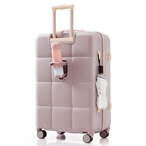 MoBtovs 3 Piece Luggage Set, ABS Hardside Suitcase Set (20/24/28) with Cup Holder and Spinner Wheels, Hook Up, Multiple Color Options, Suitable for Long-Term Travel, Rosy Brown