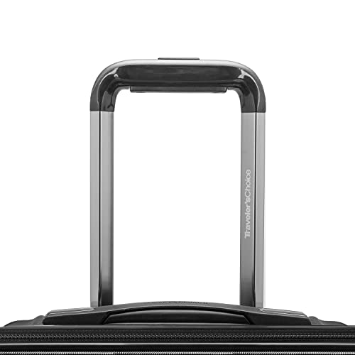 Traveler's Choice Archer Polycarbonate Hardside Spinner Luggage Set, Tie Down Straps, Black, Checked 29-Inch