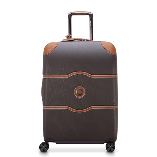DELSEY PARIS Chatelet Air 2.0 Checked Suitcase 24 Inch Medium, Hardside Polycarbonate Luggage, Dual-Density Spinner Wheels, TSA Lock, Chocolate Brown