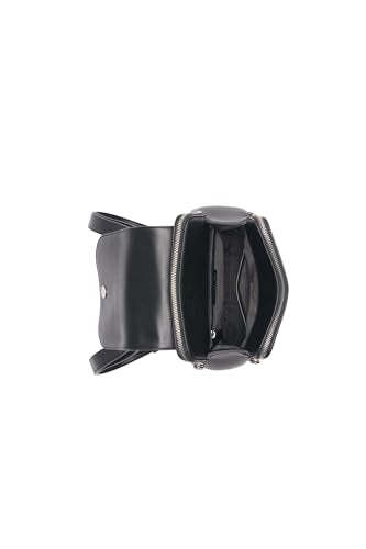 Calvin Klein Reyna Novelty Key Item Flap Backpack, Black/Silver Hampton Pebble, One Size