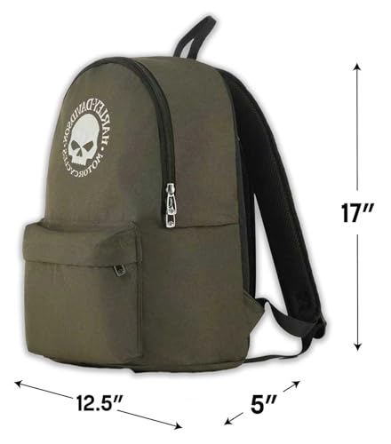 Harley-Davidson Rugged Willie G Skull Graphic Durable Backpack, Army Green