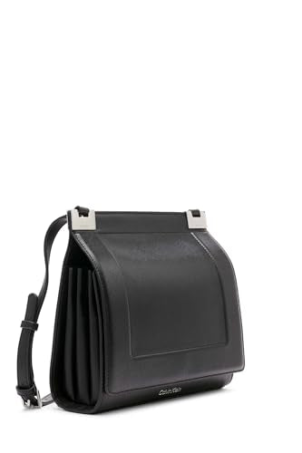 Calvin Klein Palm Organizational Flap Messenger, Black/Silver, One Size
