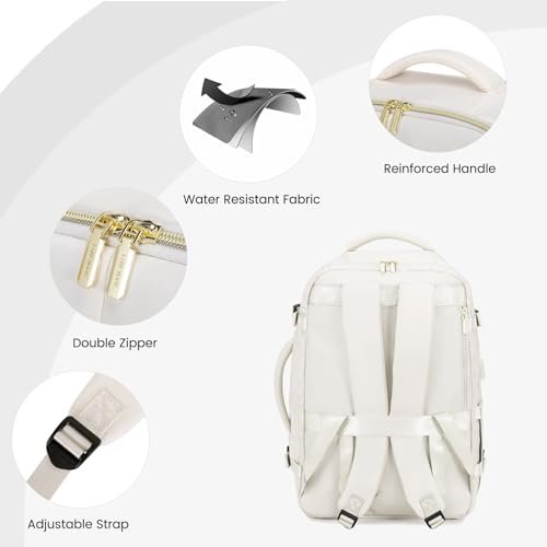 LOVEVOOK Travel Backpack for Women & Men, 45L Carry On Backpack, Personal Item Bag with 3 Packing Cubes, Business Weekender Overnight Luggage Daypack, Fits 18 Inch Laptop, Beige