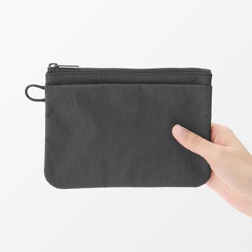 MUJI Wrinkled Nylon Flat Pouch - Medium For Frequent Travelers Dark Gray