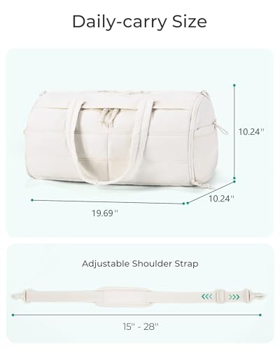 BAGSMART Puffer Gym Bag for Women, Lightweight Duffel Bag with Shoe Compartment, Weekender Bags with Wet Pocket, Workout Overnight Carry on Bag for Travel, Light Tan