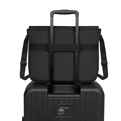 EASTPAK Delegate + – 20L Weatherproof Shoulder Bag with 17" Laptop Sleeve, Trolley Strap, Reflective Details, Adjustable Padded Strap, Black