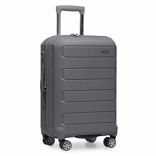 Traveler's Choice Pagosa Hardshell Expandable Luggage with Spinner Wheels, Gray, 22-Inch Carry-on