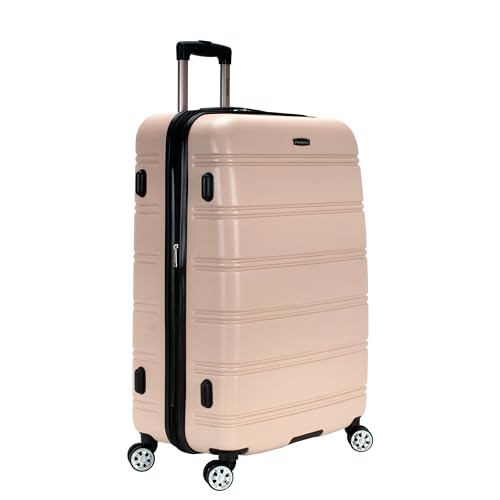 Rockland Melbourne Hardside Expandable Spinner Wheel Luggage, Checked Large 28", Champagne