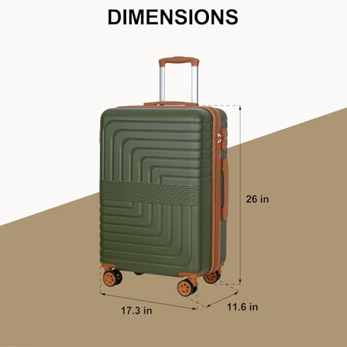 Romswi 26" Medium Checked Luggage, Checked-Medium Hardshell Suitcase with Double Spinner Wheels, Lightweight Large Hardshell Suitcase with TSA Lock,YKK Zipper, Scratch-Resistant Olive Green