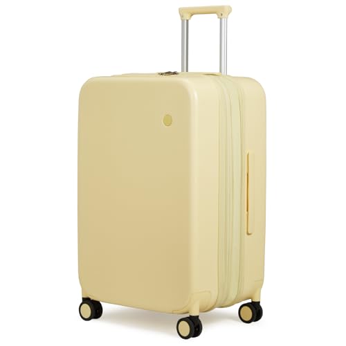 mixi 24 Inch Large Expandable Checked Luggage Suitcases with Spinner Wheels, Hardside Rolling Travel Suitcase PC with TSA Lock, Lark Yellow
