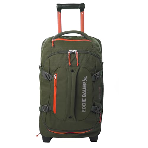 Eddie Bauer Expedition Rolling Duffel Bag with Wheels | Travel | Carry-On | Luggage | Rugged | Durable - Dark Thyme, 22"