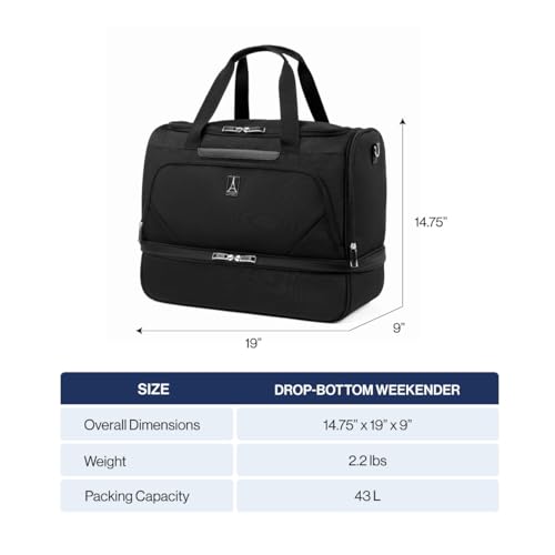 Travelpro Maxlite 5 Carry-On Weekender with Drop-Bottom Compartment, Lightweight Overnight Travel Duffel Bag, 19-Inch — Black