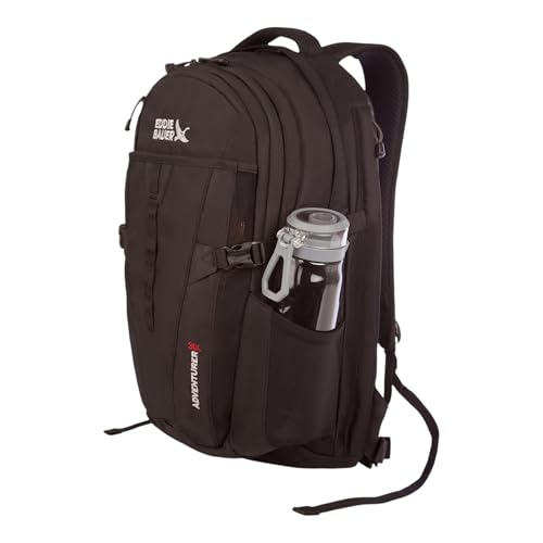 Eddie Bauer Adventurer Backpack with Organization Compartments and Hydration/Laptop Compatible Sleeve, Adventurer - Black, 30L