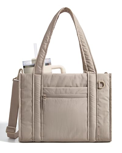 BAGSMART Boxy Tote Bag for Women, Crossbody Bag with Zipper, Crush Bow Purses for Travel Work College, Camel, Small