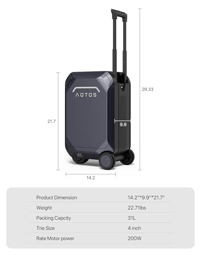 AOTOS Smart Rideable luggage-Roller carry-on luggage 22x14x9-TSA, Airline-Approved 22 inch Hardshell,Zipperless Travel Suitcase with Rolling WheelsApp Control -Cabin Suitcase for Airport Travel(Grey)