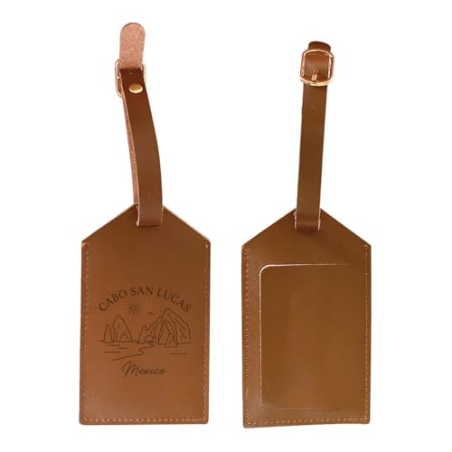 Cabo San Lucas Mexico Minimalistic Design Souvenir Engraved Leather Luggage Tag