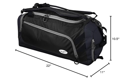 Olympia U.S.A. Blitz 22" Convertible Gym Duffel W/Backpack Straps Duffel Bag, BLACK+NAVY