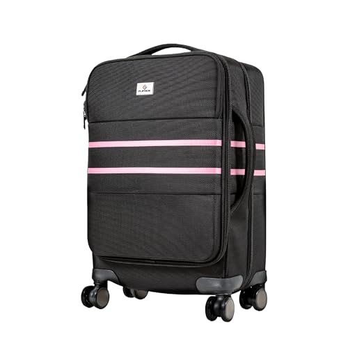 FlipSide Carry On Luggage 22"x14"x9" with Movable Partition for Clean & Dirty Clothes - Utility Pocket, AirTag Compartment with 360 Degree Spinner Wheels - Ideal for Frequent Travelers - Pink Stripes