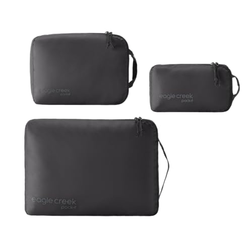 Eagle Creek Pack-It Isolate Cube Set - Packing Cubes for Stackable Storage - Convenient Top Handle - Easy Grab Zipper Pull - Black - XS/S/M - 3