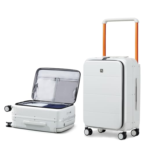 Hanke Top Opening 24 Inch Luggage with Spinner Wheels, Aluminum Frame All-PC Hard Shell Medium Suitcase, Trunk Wide Handle Luggage for Travel, TSA Checked-Medium (Smoke White, 69L)