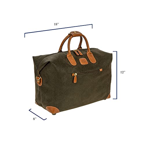 Bric’s LIFE Cargo Duffel Bag, Luxury Travel Weekender with Water-Resistant Faux Suede and Leather Details – 18 Inch, Olive
