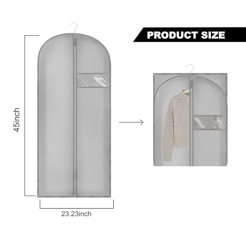 Beiskll 45" Garment Bags for Hanging Clothes, Dress Bags for Gowns Long with Clear Window, Foldable Suit Bag Cover for Travel and Storage (Grey)