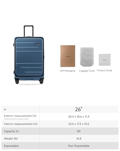 LUGGEX Top Opening Checked Luggage 26 Inch, FLA Aluminum Frame Trunk Style Luggage, Polycarbonate Hard Shell Suitcase (FX-Enhance, Blue, 80L)
