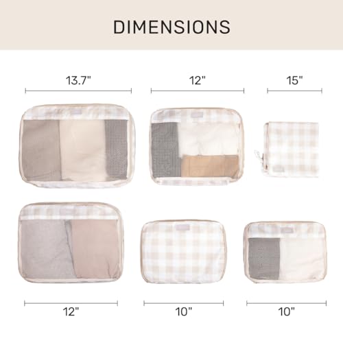 Jadyn Packing Cubes for Travel, 6-Piece Large Packing Cube Organizer Set for Suitcase, Duffel Bag, Luggage, Multiple Sizes Travel Essentials (Beige Gingham)