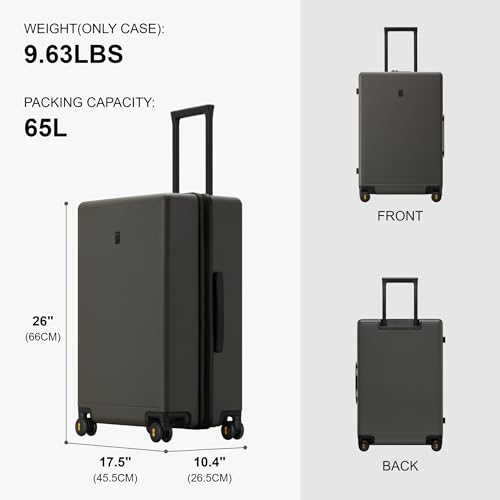 LEVEL8 Elegance Checked Luggage, 24 Inch Hardside Suitcase, Lightweight Matte Hardshell with Tsa Lock, Large Suitcases with Spinner Wheels, Olive Green