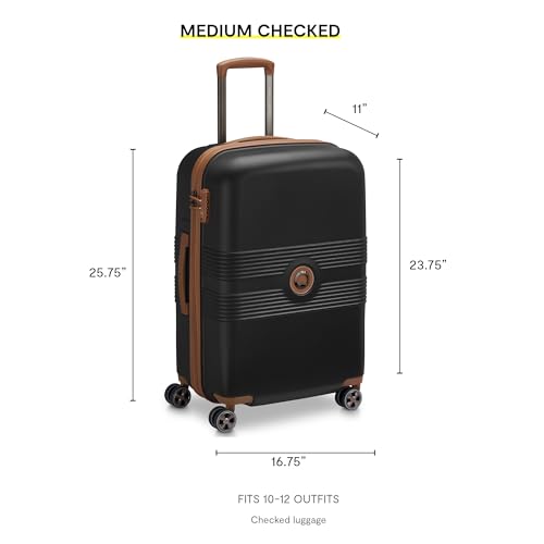 DELSEY PARIS Flanerie SE - Hardside Checked In Luggage 24 Inch - 360° Dual Spinner Wheels - TSA Lock - Lightweight Polycarbonate Travel Suitcase with Vegan Leather, Black