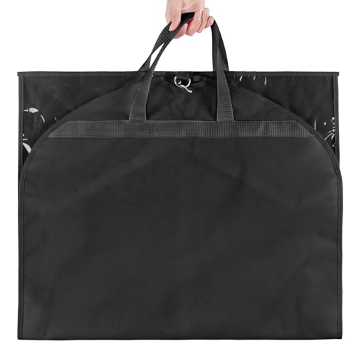 KEEGH Clear Garment Bags for Dance Costumes 40 inch Dance Garment Bags for Dancers Hanging Clothes for Closet Storage, with 4 Zipper Pockets for Dance Competitions, Ballet, Theatre, 6 Pack, Black