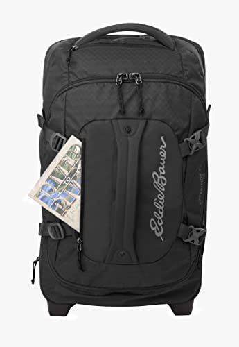 Eddie Bauer Expedition Rolling Duffel Bag with Wheels | Travel | Carry-On | Luggage | Rugged | Durable - Black, 22"