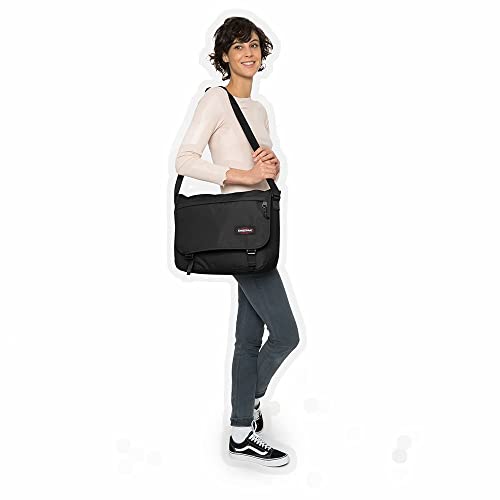 EASTPAK Delegate + – 20L Weatherproof Shoulder Bag with 17" Laptop Sleeve, Trolley Strap, Reflective Details, Adjustable Padded Strap, Black